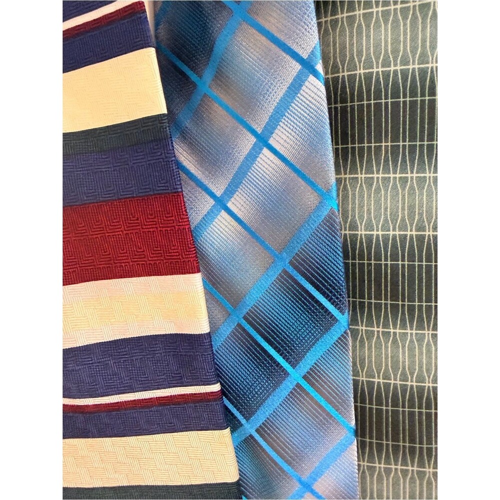 Lot 3 Men’s 100% Silk Ties Bellini Structure Van Heusen USA Geometric